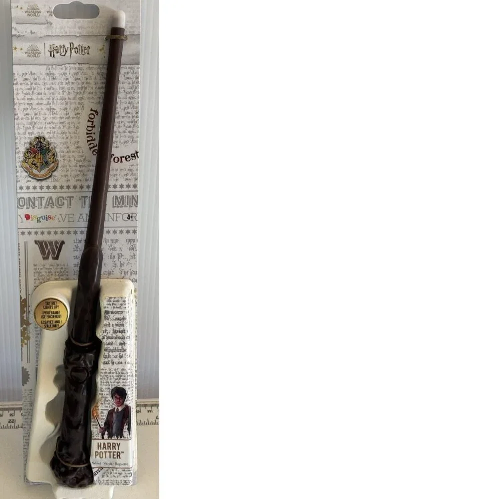 Harry Potter Hogwarts Robe & Light Up Wand Halloween Costume 8/10 Black Hooded